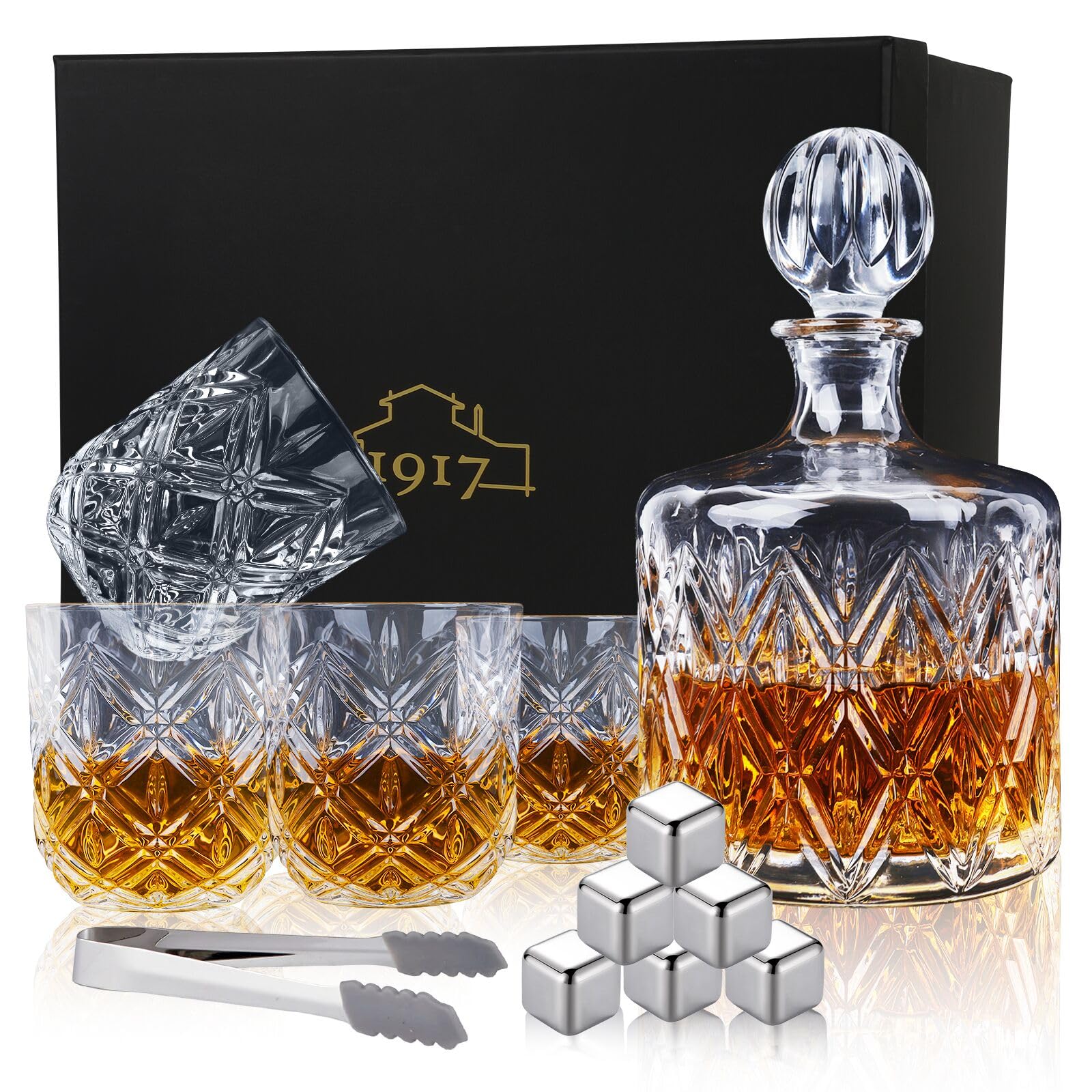 Amazon.com | Crystal Whiskey Decanter Set for Men, Premium 37 Oz